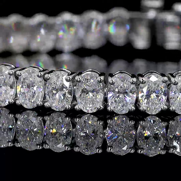 Lab-Grown 6.45 Carat Oval F-VS2 Diamond 14K White Gold Tennis Bracelet