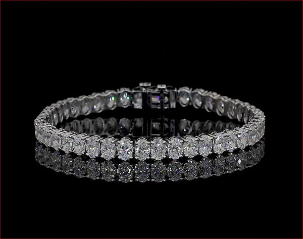 Lab-Grown 14.26 Carat Oval F-VS2 Diamond 14K White Gold Tennis Bracelet