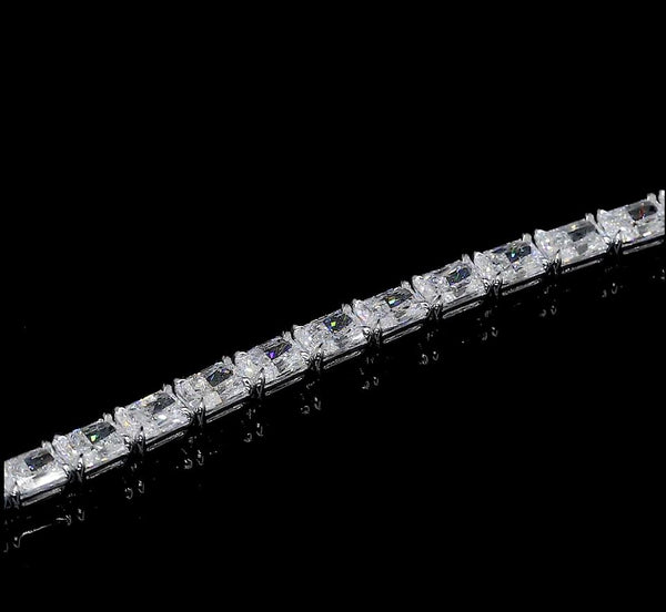 Lab-Grown 10.79 Carat Radiant F-VS2 Diamond 14K White Gold Tennis Bracelet