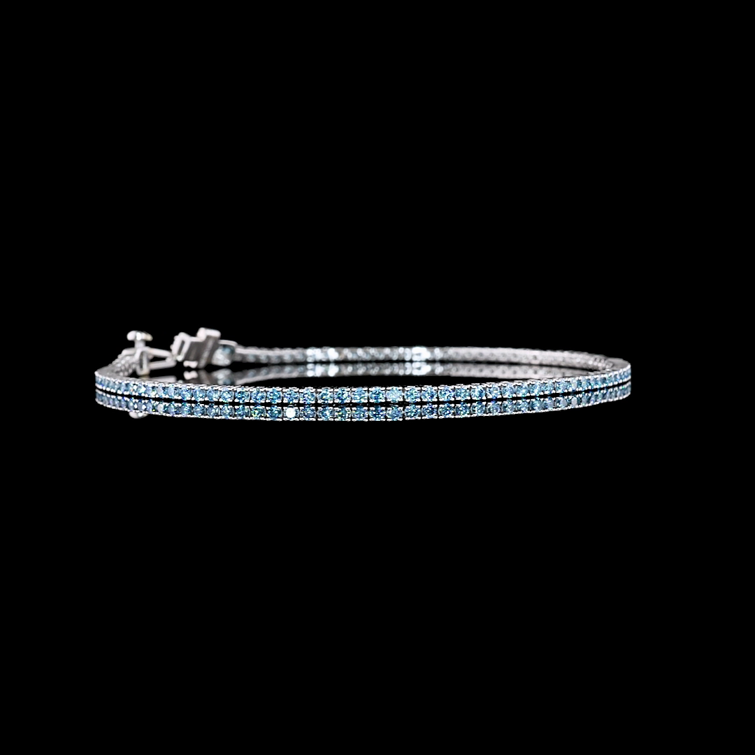 Lab-Grown 1.57 Carat Round Fancy Blue-VS2 Diamond 14K White Gold Tennis Bracelet