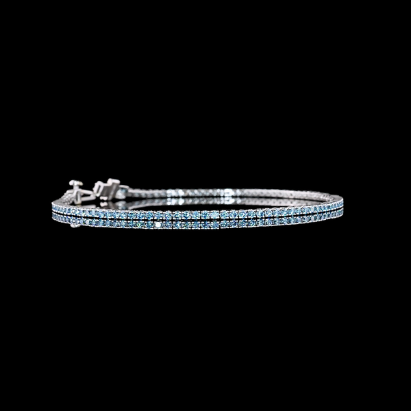 Lab-Grown 1.58 Carat Round Fancy Blue-VS2 Diamond 14K White Gold Tennis Bracelet