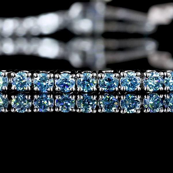 Lab-Grown 1.51 Carat Round Fancy Vivid Blue-VS1 Diamond 14K White Gold Tennis Br