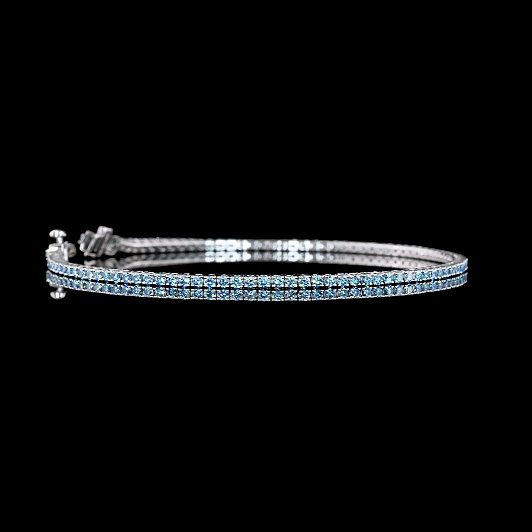 Lab-Grown 1.7 Carat Round Fancy Blue-VS2 Diamond 14K White Gold Tennis Bracelet
