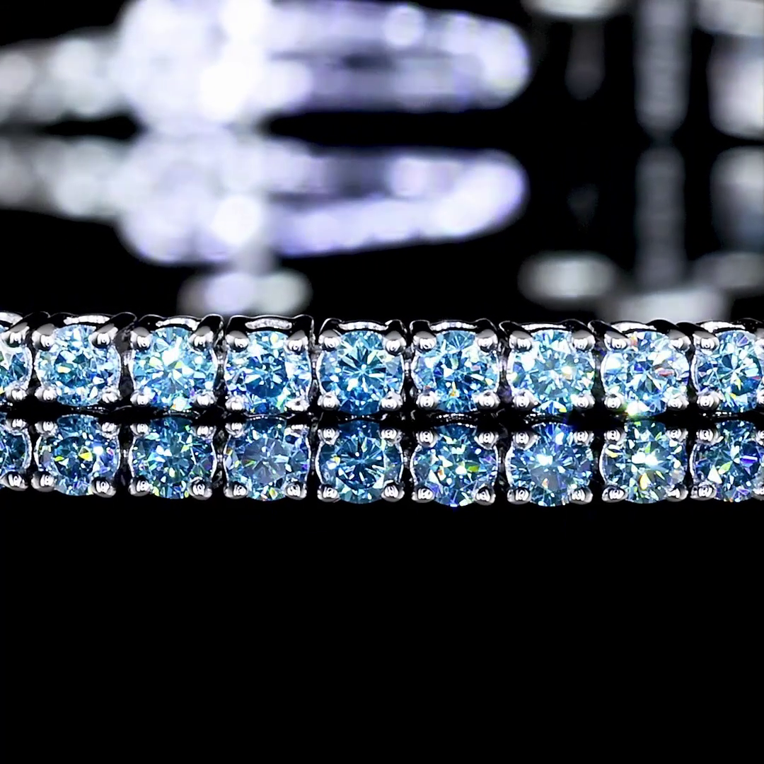 Lab-Grown 1.6 Carat Round Fancy Vivid Blue-VS2 Diamond 14K White Gold Tennis Bra