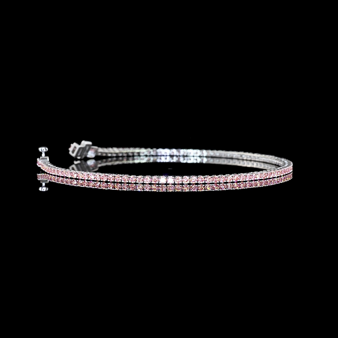Lab-Grown 1.59 Carat Round Fancy Vivid Pink-VS2 Diamond 14K White Gold Tennis Br
