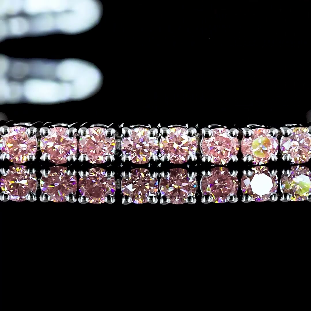 Lab-Grown 1.59 Carat Round Fancy Vivid Pink-VS2 Diamond 14K White Gold Tennis Br