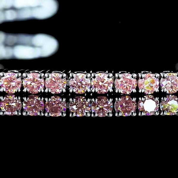 Lab-Grown 1.5 Carat Round Fancy Vivid Pink-VS2 Diamond 14K White Gold Tennis Bra