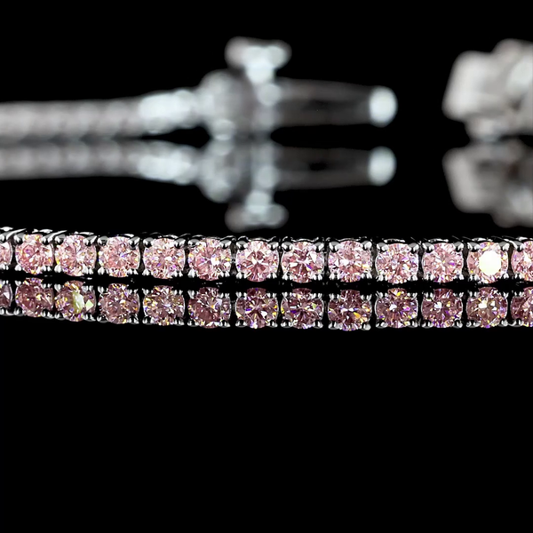 Lab-Grown 1.66 Carat Round Fancy Vivid Pink-VS2 Diamond 14K White Gold Tennis Br