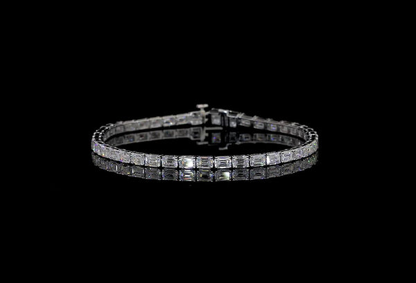 Lab-Grown 5.47 Carat Emerald F-VS2 Diamond 14K White Gold Tennis Bracelet