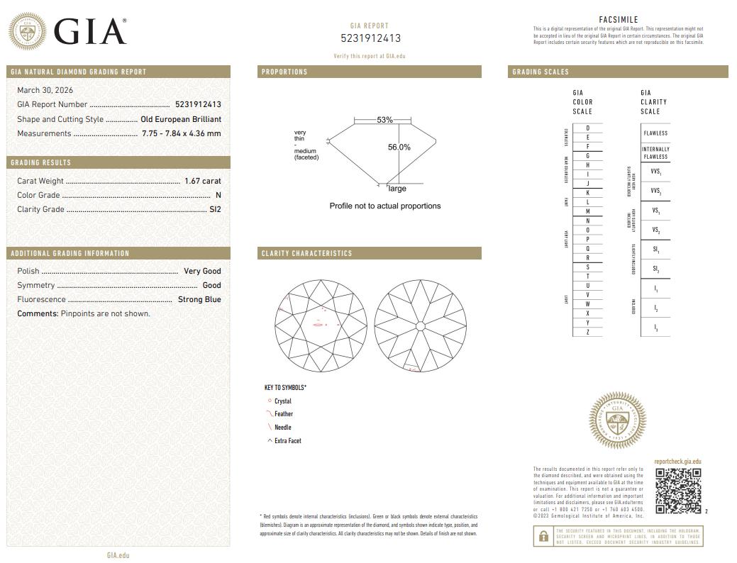 14K YG Two-Stone Ring 3.52ct Old European Diamonds Size 5.5 N SI2/VS2 GIA