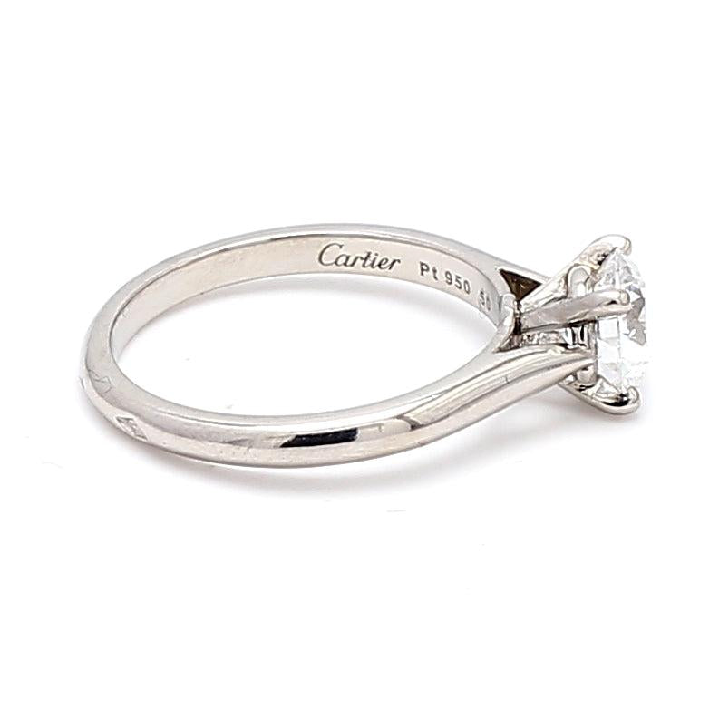 Cartier 0.90 Carat Round Brilliant Shape D-VVS2 Diamond Platinum Engagement Ring