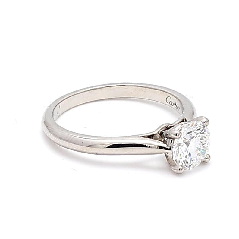 Cartier 0.90 Carat Round Brilliant Shape D-VVS2 Diamond Platinum Engagement Ring