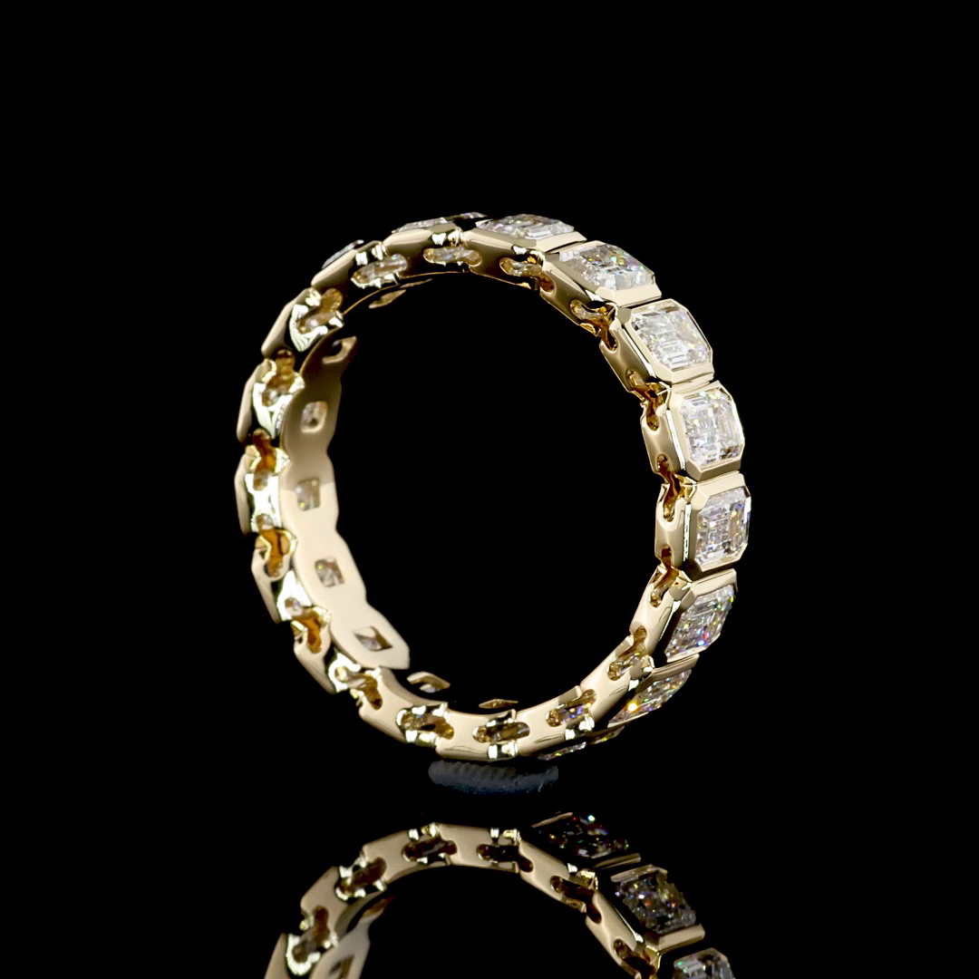 Lab-Grown 3.16 Carat Emerald F-VS1 Diamond 14K Yellow Gold Eternity Band Eternit
