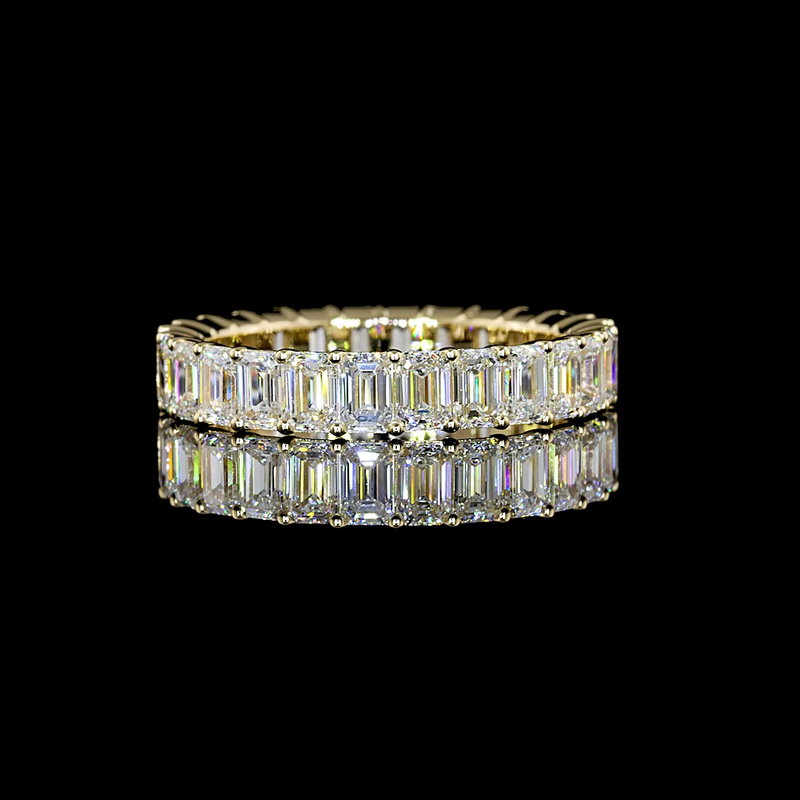 Lab-Grown 3.02 Carat Emerald E-VS Diamond 14K Yellow Gold Eternity Band Eternity Band