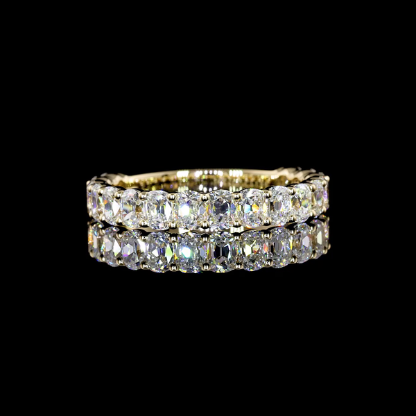 Lab-Grown 1.64 Carat Antique Cushion E-VS Diamond 14K Yellow Gold 3/4 Band Eternity Band