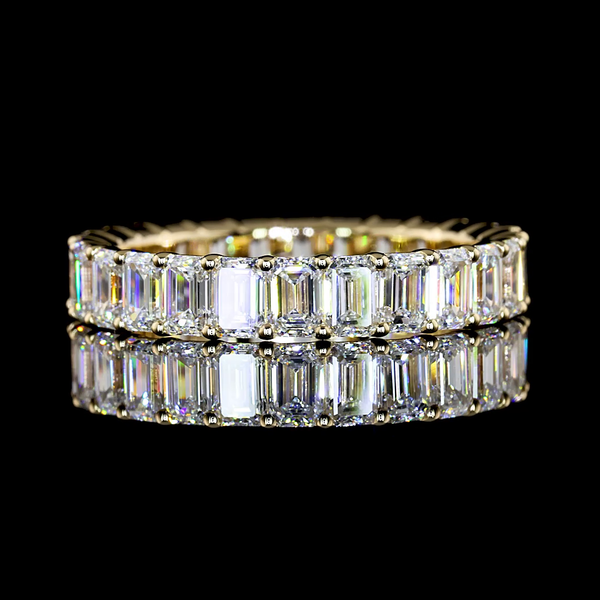 Lab-Grown 3.07 Carat Emerald E-VS Diamond 14K Yellow Gold Eternity Band Eternity Band