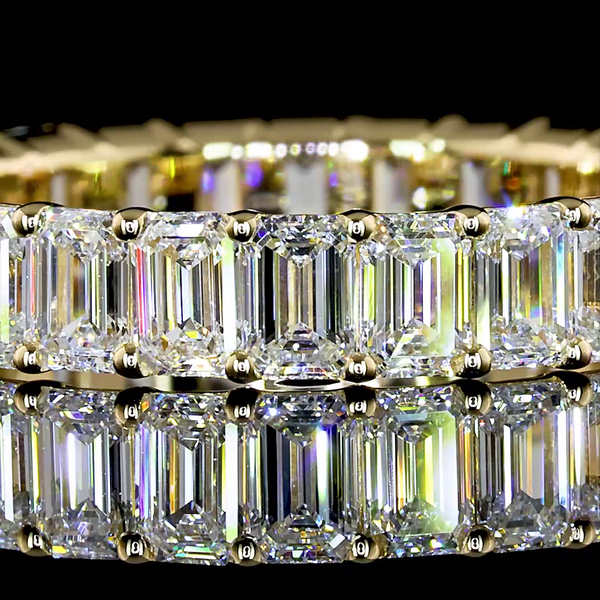 Lab-Grown 3.07 Carat Emerald E-VS Diamond 14K Yellow Gold Eternity Band Eternity