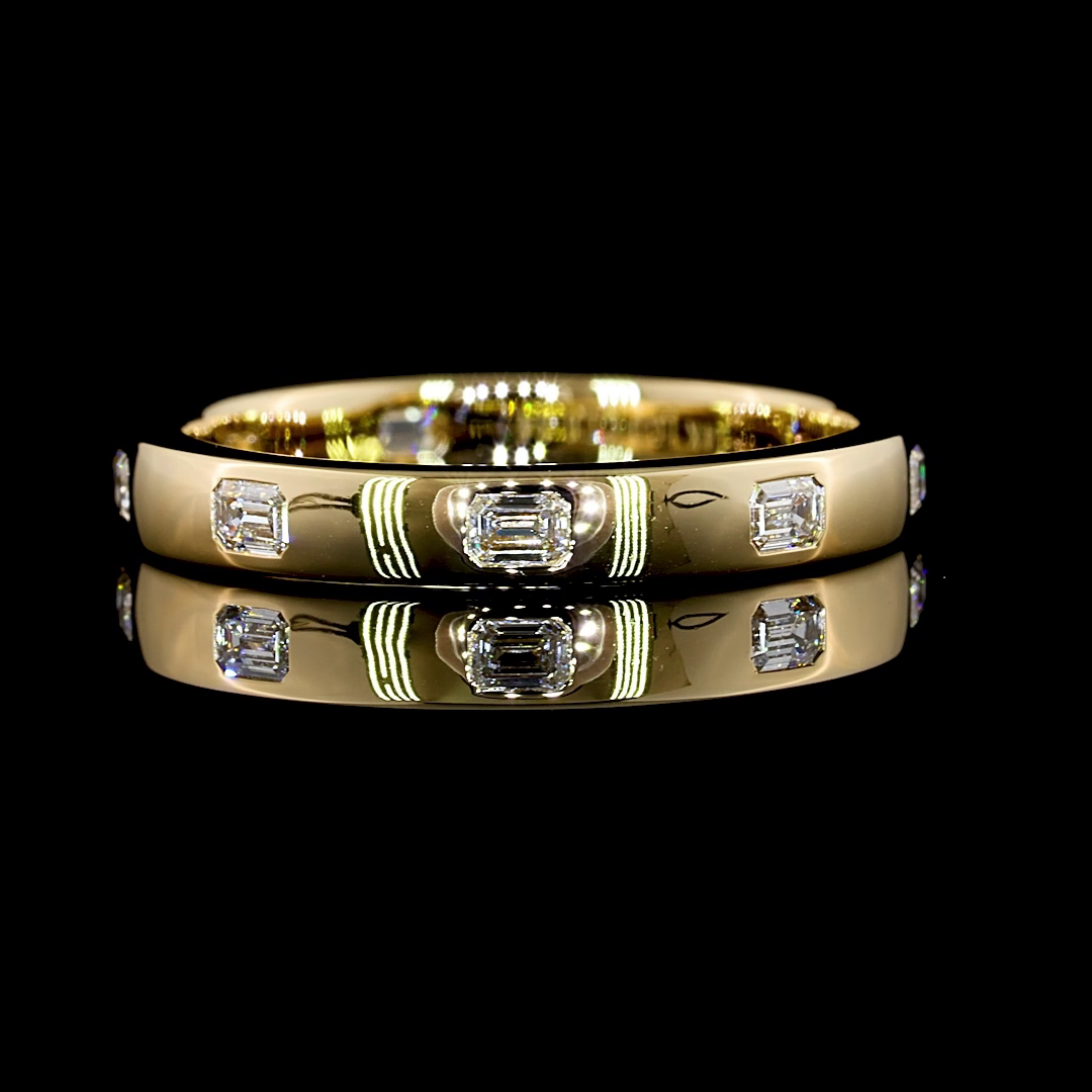 Lab-Grown 0.34 Carat Emerald E-VS Diamond 14K Yellow Gold 3/4 Band Eternity Band