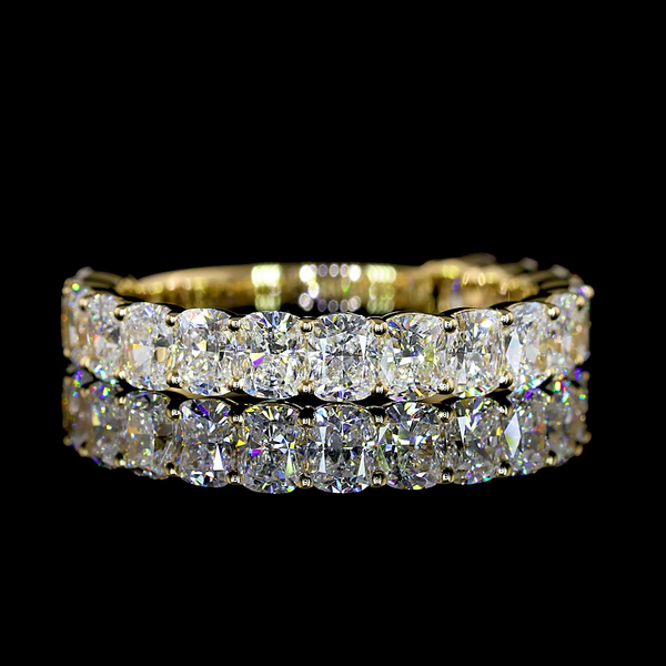 Lab-Grown 1.88 Carat Cushion Brilliant E-VS Diamond 14K Yellow Gold 3/4 Band Ete