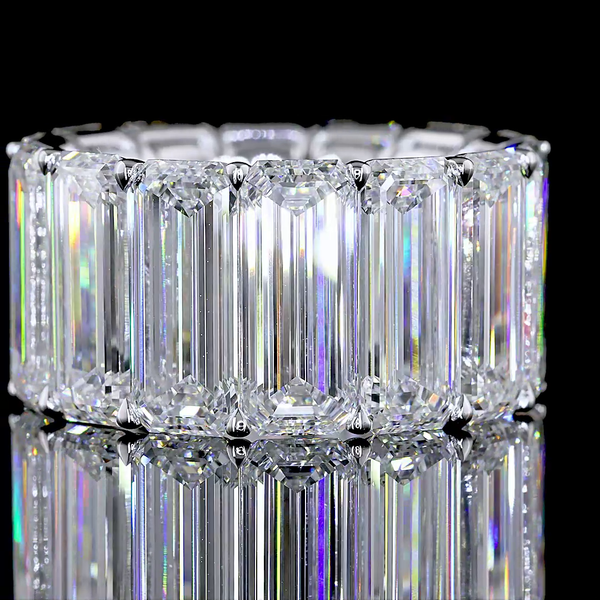Lab-Grown 28.45 Carat Emerald F-VVS2 Diamond 18K White Gold Eternity Band Eterni