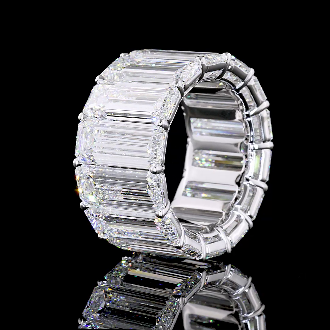 Lab-Grown 28.45 Carat Emerald F-VVS2 Diamond 18K White Gold Eternity Band Eterni