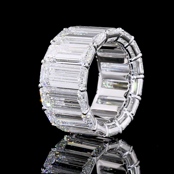 Lab-Grown 28.45 Carat Emerald F-VVS2 Diamond 18K White Gold Eternity Band Eterni
