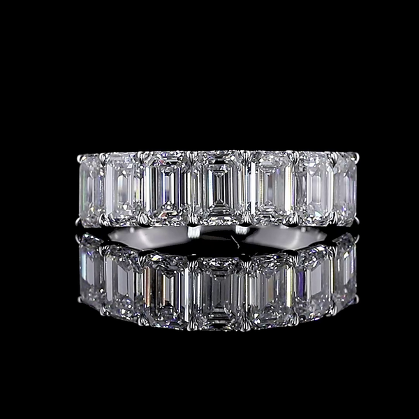 Lab-Grown 3.26 Carat Emerald E-VS1 Diamond 14K White Gold Half Eternity Eternity