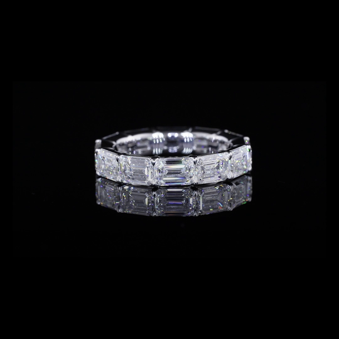 Lab-Grown 5.29 Carat Emerald E-F-VS1 Diamond 14K White Gold Eternity Band