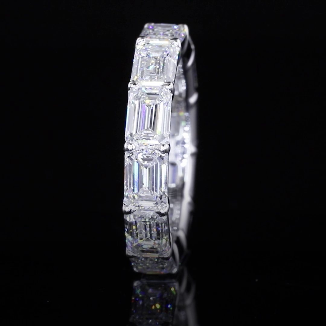 Lab-Grown 5.29 Carat Emerald E-F-VS1 Diamond 14K White Gold Eternity Band