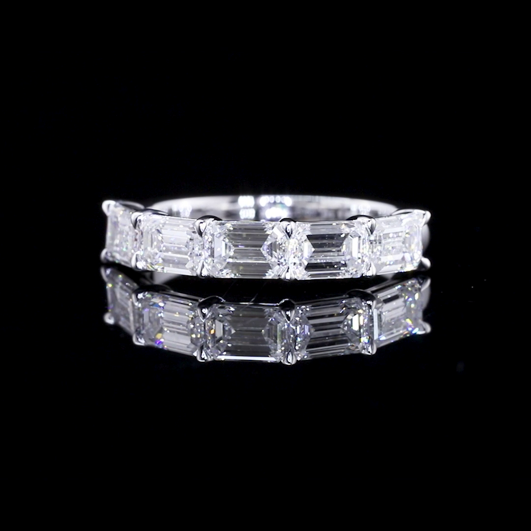 Lab-Grown 2.01 Carat Emerald E-VVS2 Diamond 14K White Gold 5 Stones Eternity Ban