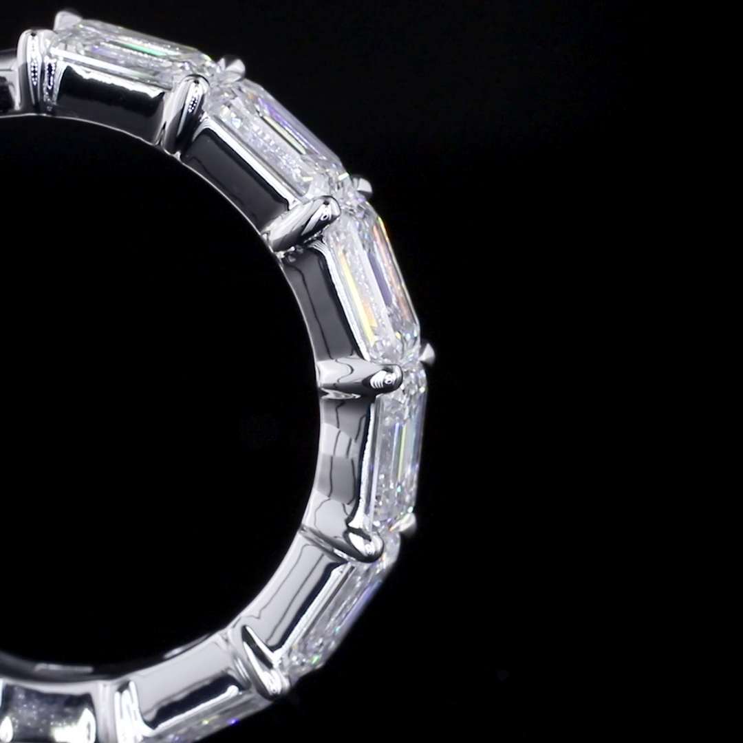 Lab-Grown 2.48 Carat Emerald F-VS1 Diamond 14K White Gold Half Eternity Eternity