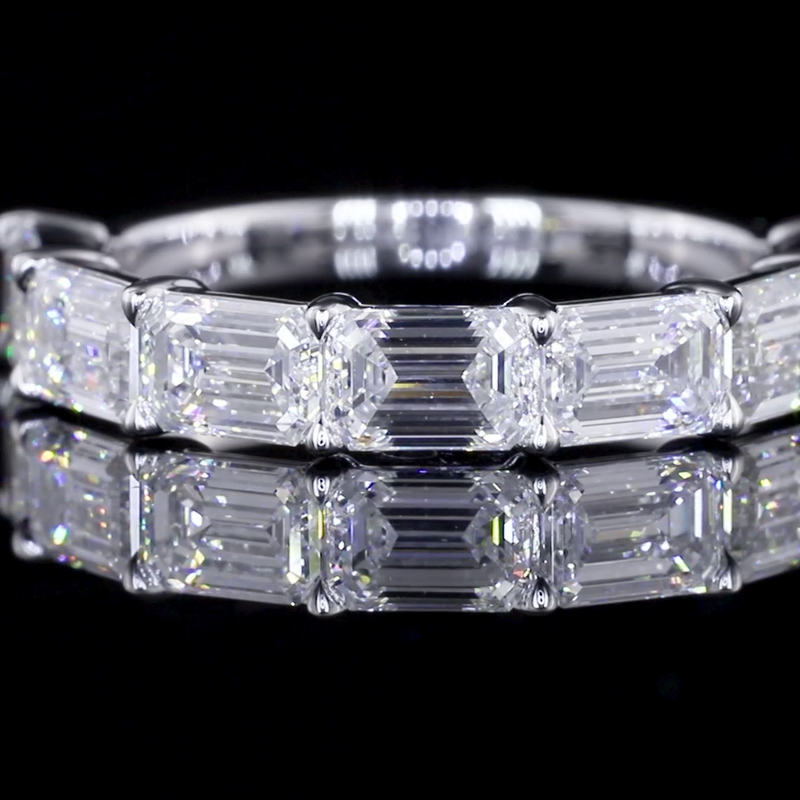 Lab-Grown 2.86 Carat Emerald F-VS1 Diamond 14K White Gold Half Eternity Eternity Band