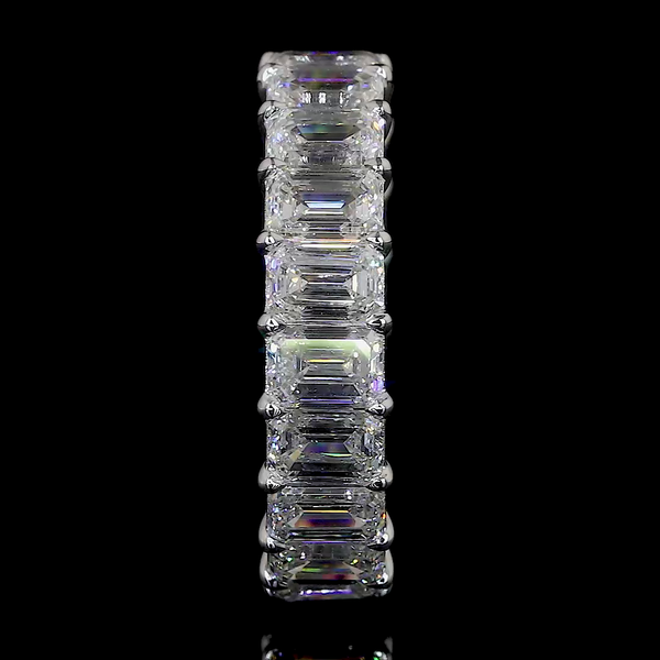 Lab-Grown 6.44 Carat Emerald F-VVS2 Diamond 14K White Gold Eternity Band Eternit