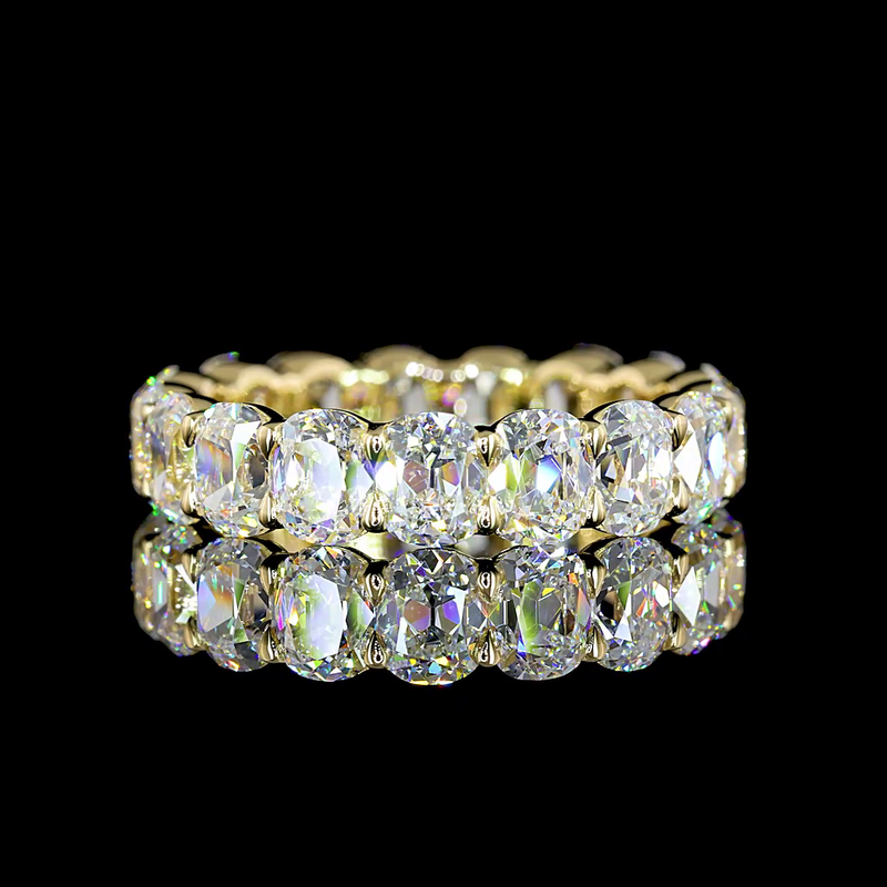 Lab-Grown 5.82 Carat Antique Cushion E-VS Diamond 14K Yellow Gold Eternity Band Eternity Band