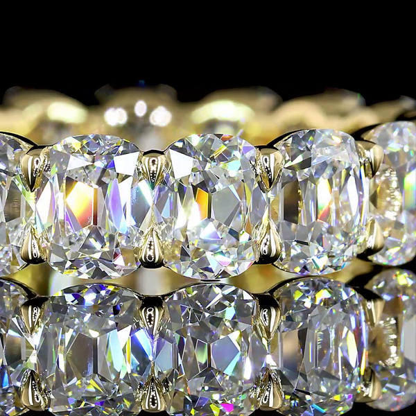 Lab-Grown 5.82 Carat Antique Cushion E-VS Diamond 14K Yellow Gold Eternity Band Eternity Band