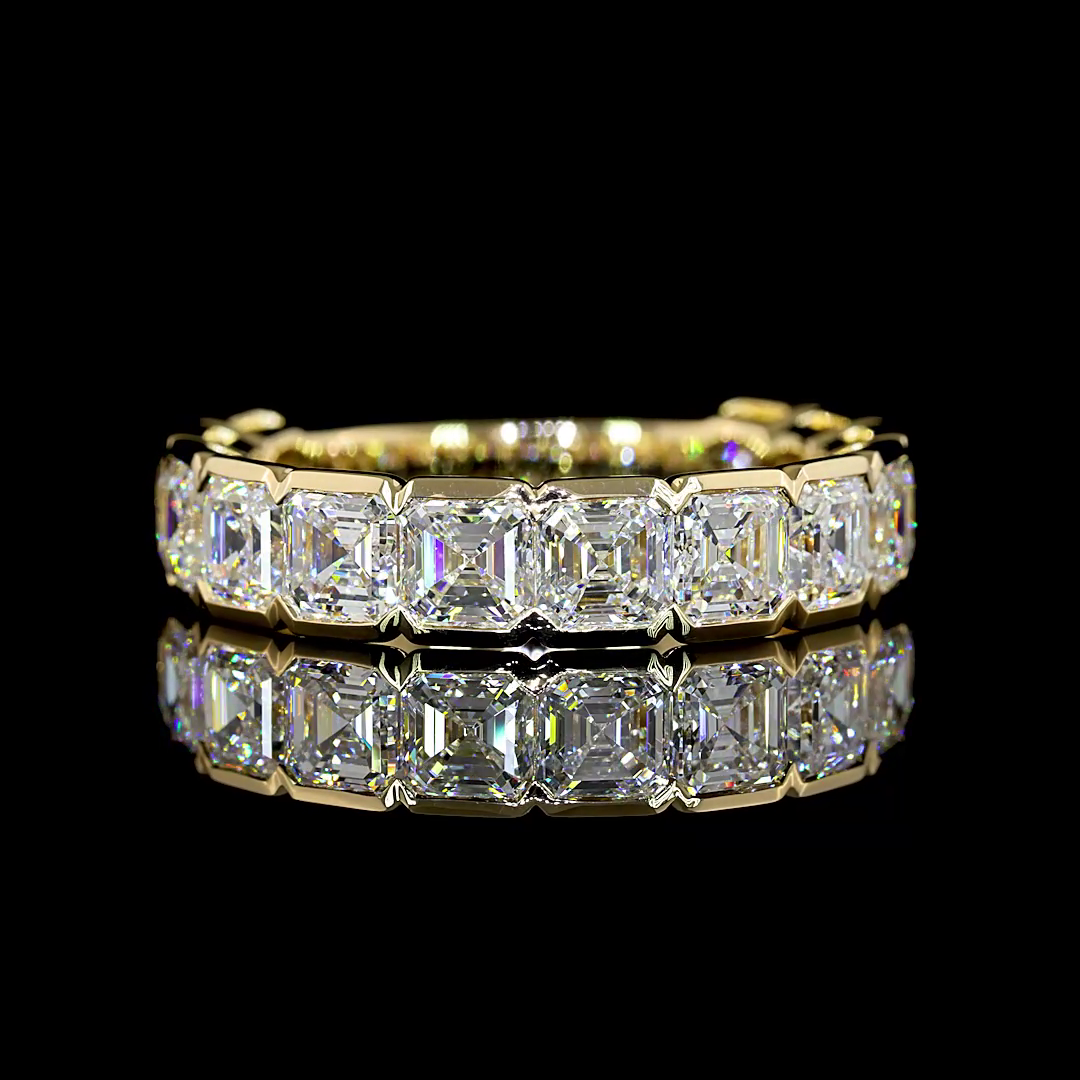 Lab-Grown 4.15 Carat Asscher E-VS1 Diamond 14K Yellow Gold 3/4 Band Eternity Ban
