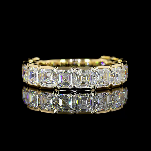 Lab-Grown 4.15 Carat Asscher E-VS1 Diamond 14K Yellow Gold 3/4 Band Eternity Ban