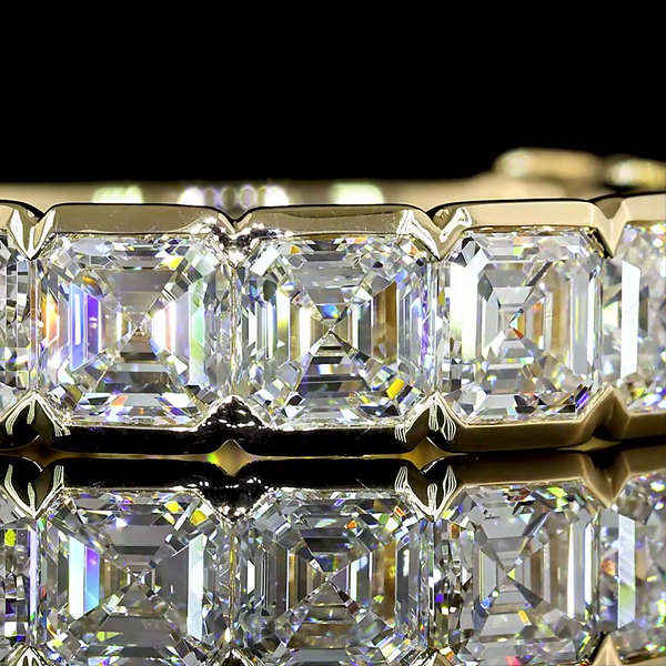 Lab-Grown 4.15 Carat Asscher E-VS1 Diamond 14K Yellow Gold 3/4 Band Eternity Ban