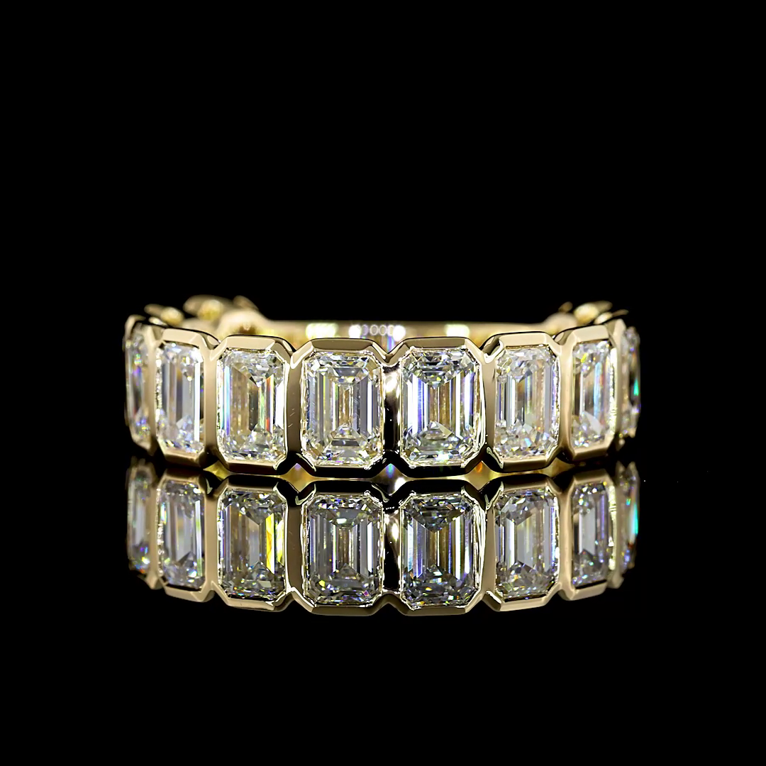 Lab-Grown 4.15 Carat Emerald E-VS Diamond 14K Yellow Gold 3/4 Band Eternity Band