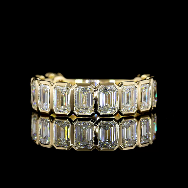 Lab-Grown 4.15 Carat Emerald E-VS Diamond 14K Yellow Gold 3/4 Band Eternity Band