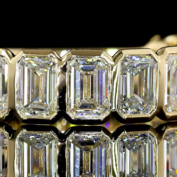 Lab-Grown 4.15 Carat Emerald E-VS Diamond 14K Yellow Gold 3/4 Band Eternity Band