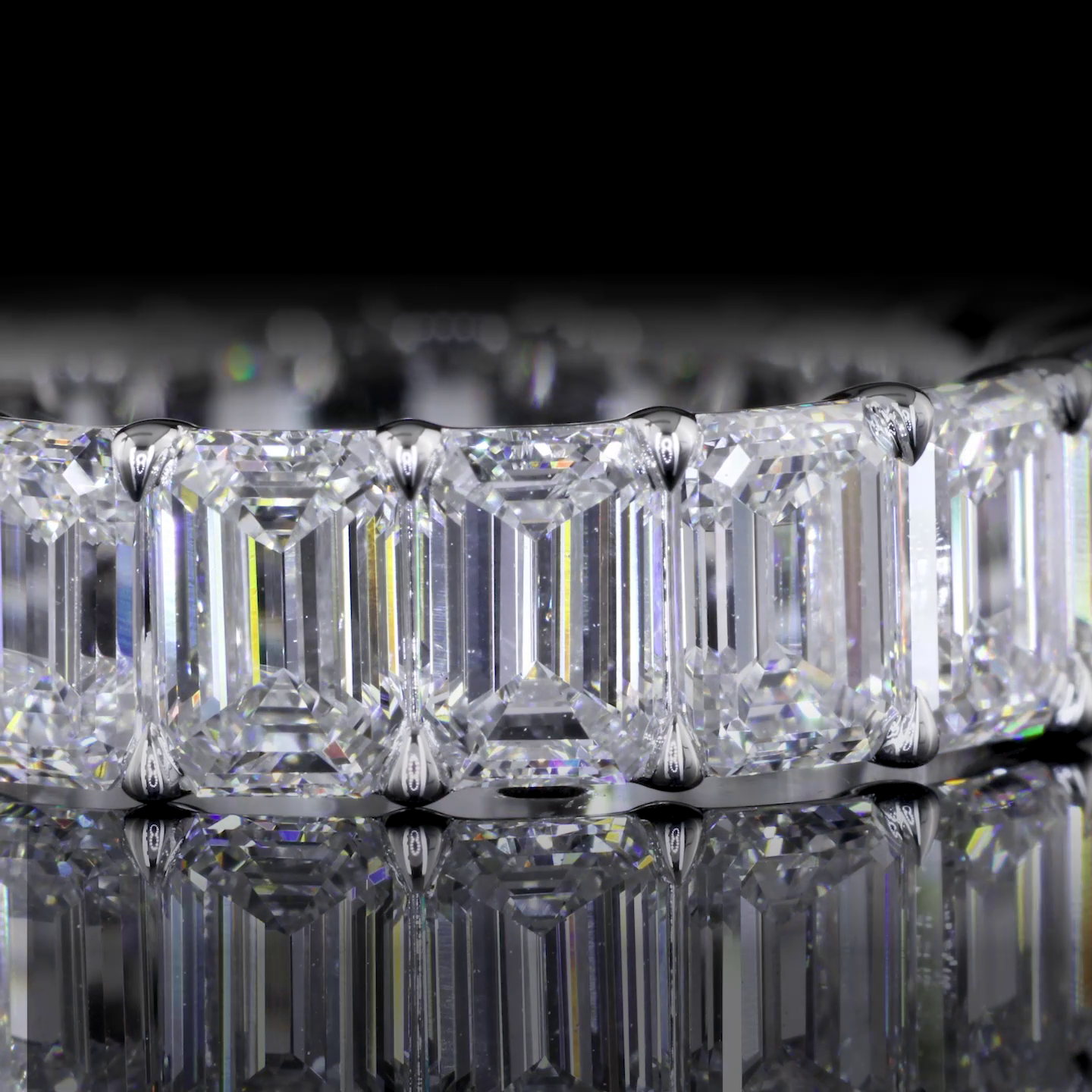 Lab-Grown 7.62 Carat Emerald E-VVS2 Diamond 14K White Gold Eternity Band