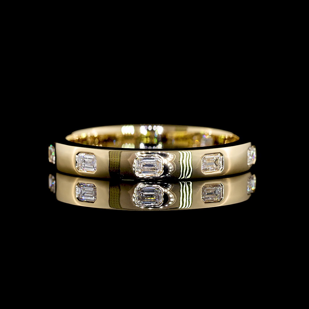 Lab-Grown 0.34 Carat Emerald E-VS Diamond 14K Yellow Gold Eternity Band