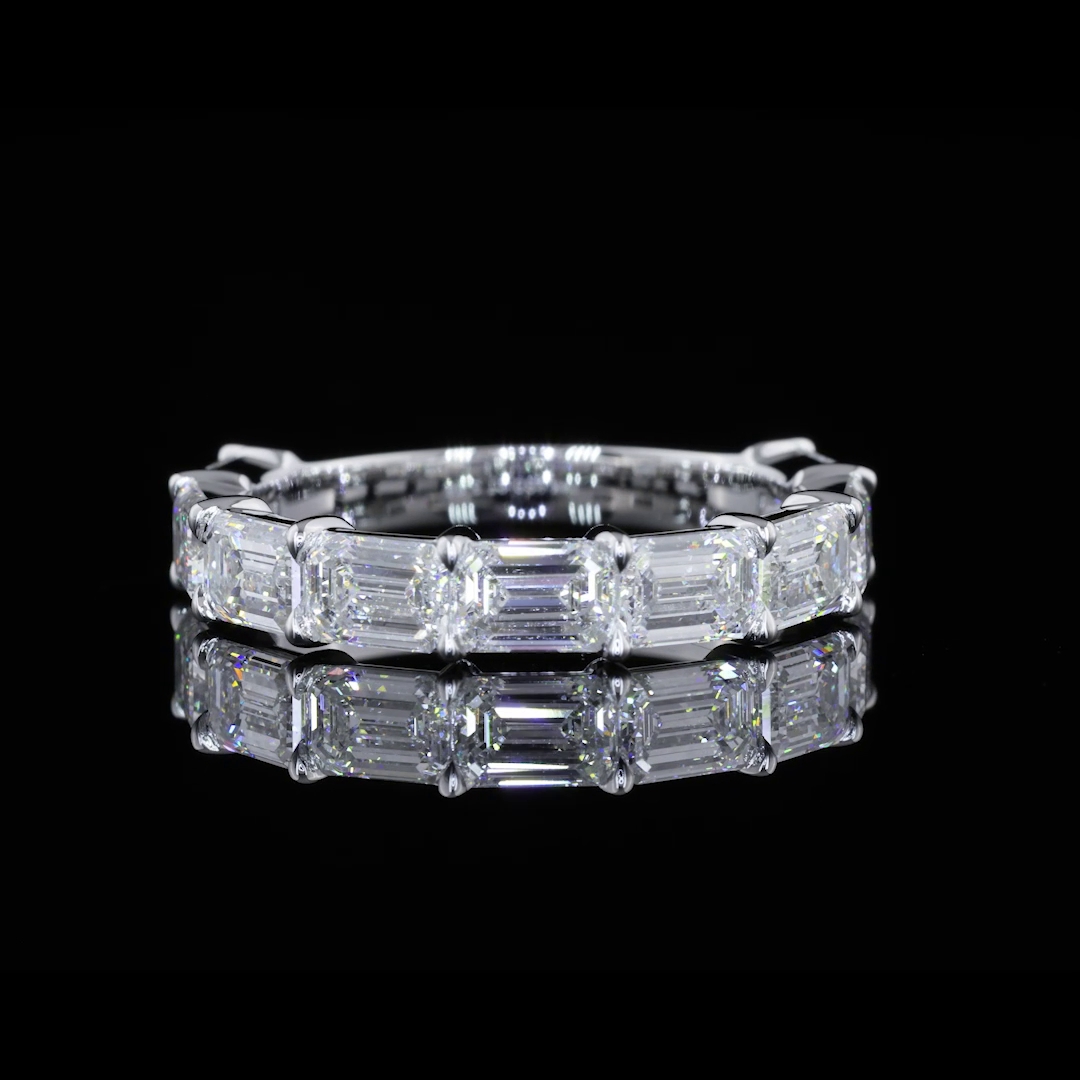 Lab-Grown 3.08 Carat Emerald F-VVS2 Diamond 14K White Gold Half Eternity Eternit