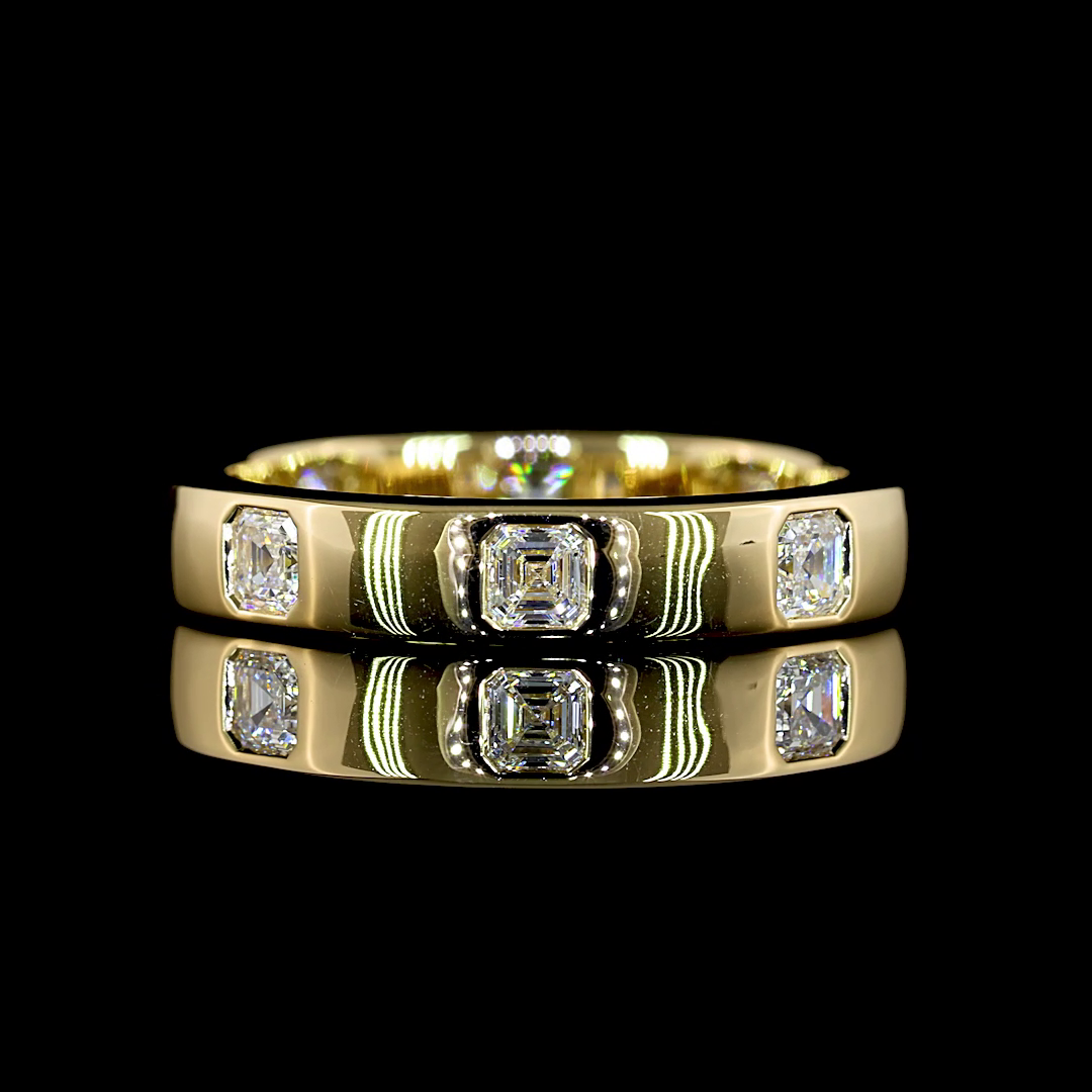 Lab-Grown 0.83 Carat Asscher E-VS Diamond 14K Yellow Gold Eternity Band Eternity