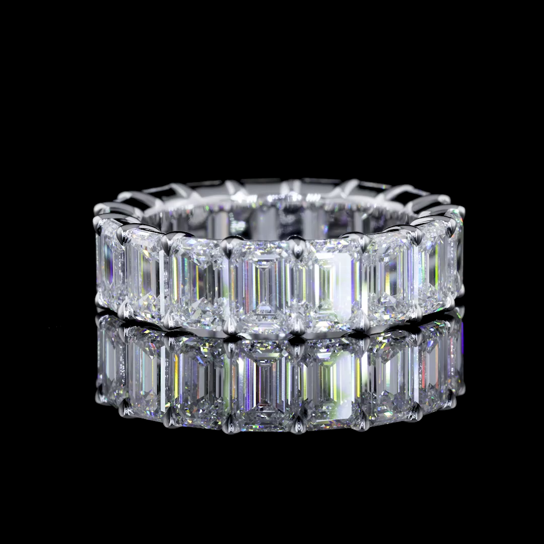 Lab-Grown 7.27 Carat Emerald F-VS1 Diamond 14K White Gold Eternity Band Eternity