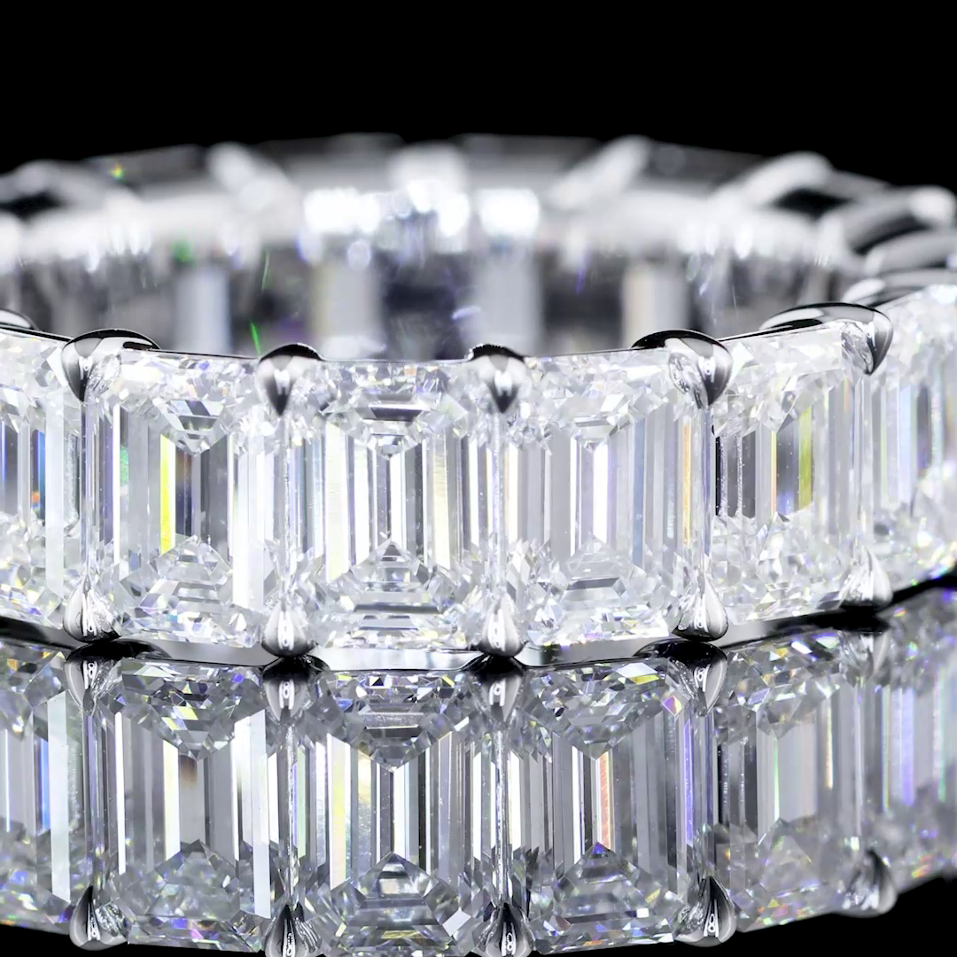 Lab-Grown 7.27 Carat Emerald F-VS1 Diamond 14K White Gold Eternity Band Eternity