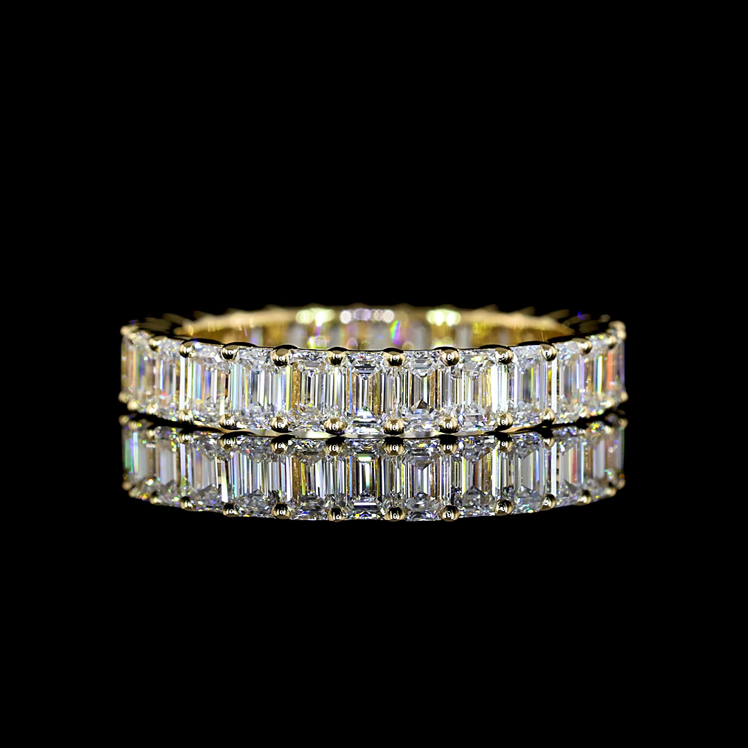 Lab-Grown 2.41 Carat Emerald E-VS Diamond 14K Yellow Gold Eternity Band Eternity