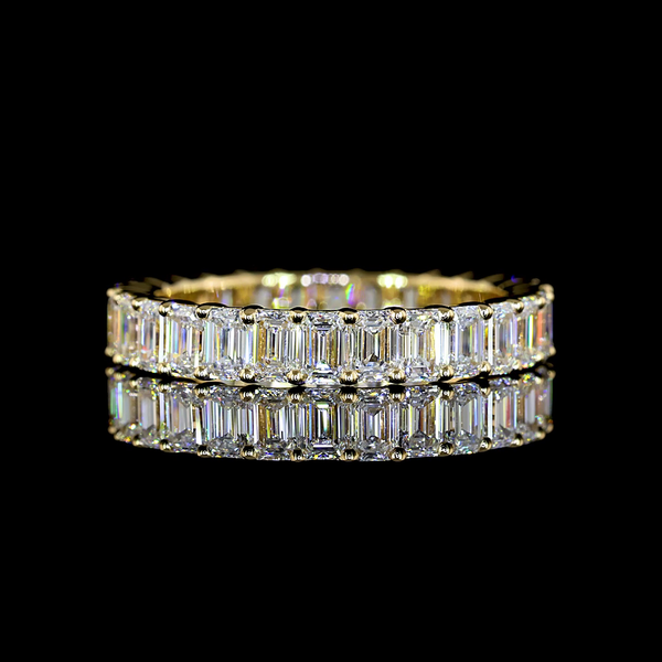 Lab-Grown 2.41 Carat Emerald E-VS Diamond 14K Yellow Gold Eternity Band Eternity