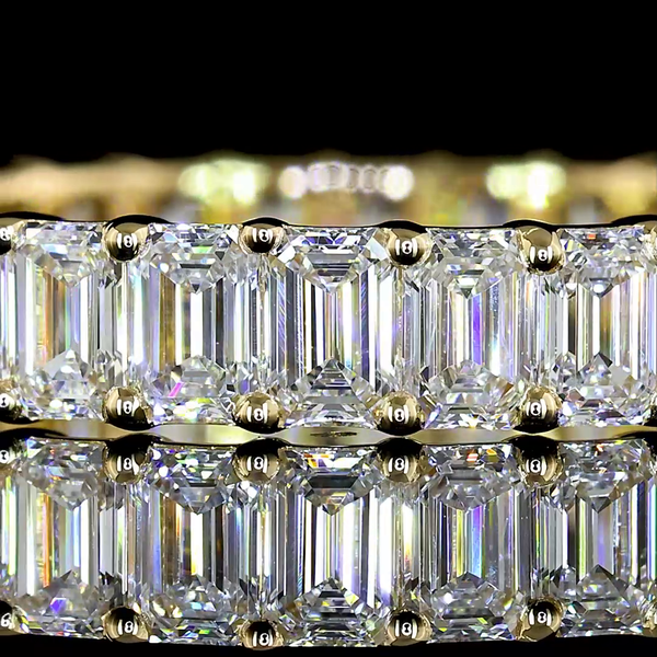 Lab-Grown 2.41 Carat Emerald E-VS Diamond 14K Yellow Gold Eternity Band Eternity